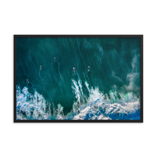 Conquering Giants: Bali's Surf Legends Coastal Lifestyle Abstract Nature Photograph Framed Wall Art Print