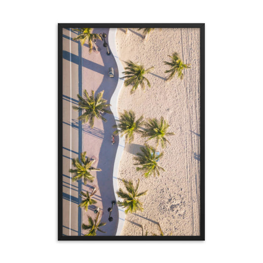 Palm-Lined Coastal Curves Minimal Beach Coastal Landscape Photograph Framed Wall Art Print