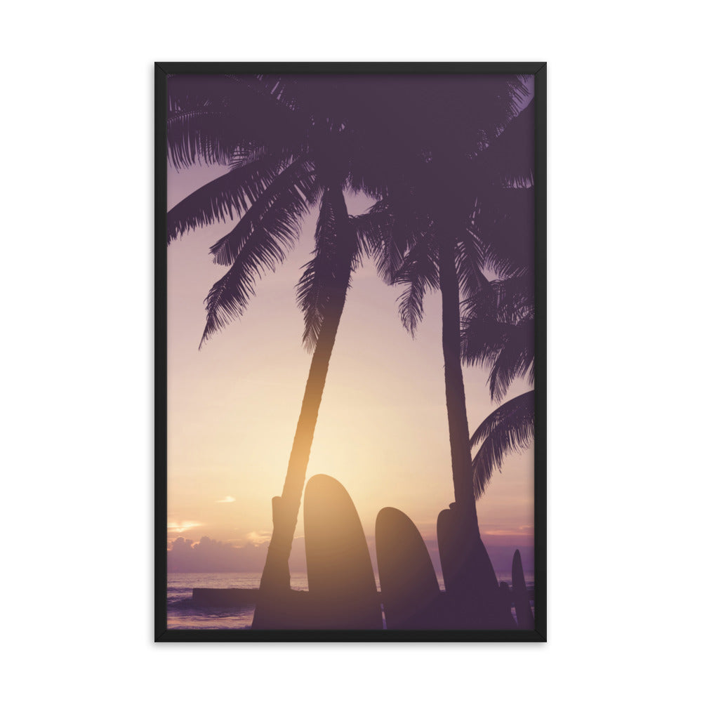 Surfer's Sunset Tropical Coastal Scene Lifestyle Photograph Framed Wall Art Print