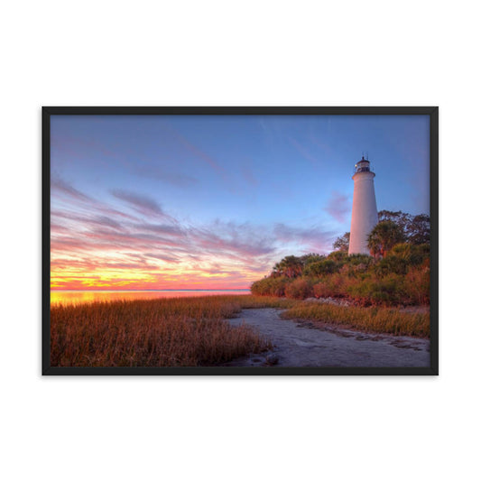St. Marks Majesty A Beacon of Tranquility Lighthouse Architectural Coastal Beach Photograph Framed Wall Art print