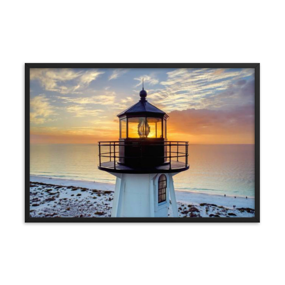 St. Mark Lighthouse at Sunset Coastal Architectural Photograph Framed Wall Art Print