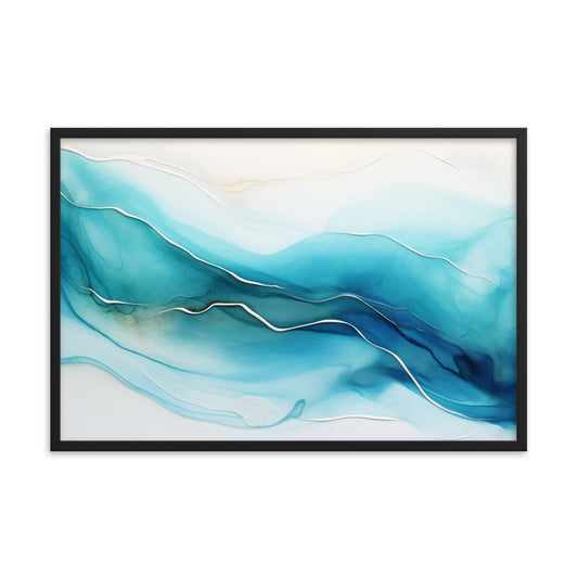 Abstract Artwork: Sapphire Serenity Alcohol Ink - Fluid Art Minimal Framed Wall Art Print