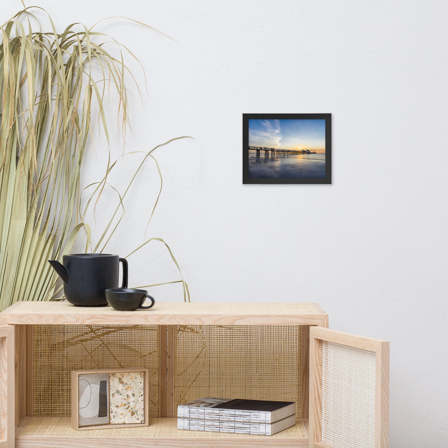 Sunset and the Naples Pier Coastal Beach Landscape Photograph Framed Wall Art Print