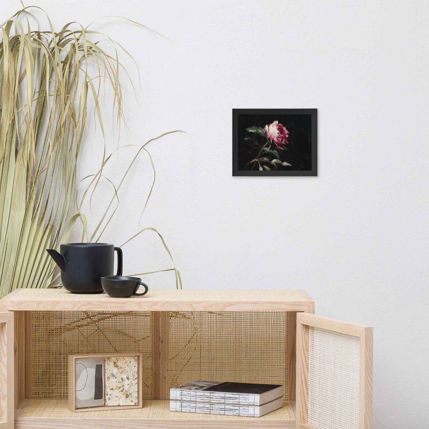 Pink Peony Painting: A Whisper in the Shadows Floral Digital Artwork Framed Wall Art Print