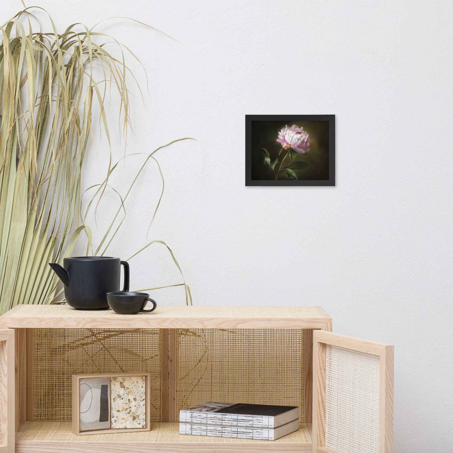 Midnight Radiance Floral Digital Artwork Peony Painting Framed Wall Art Print