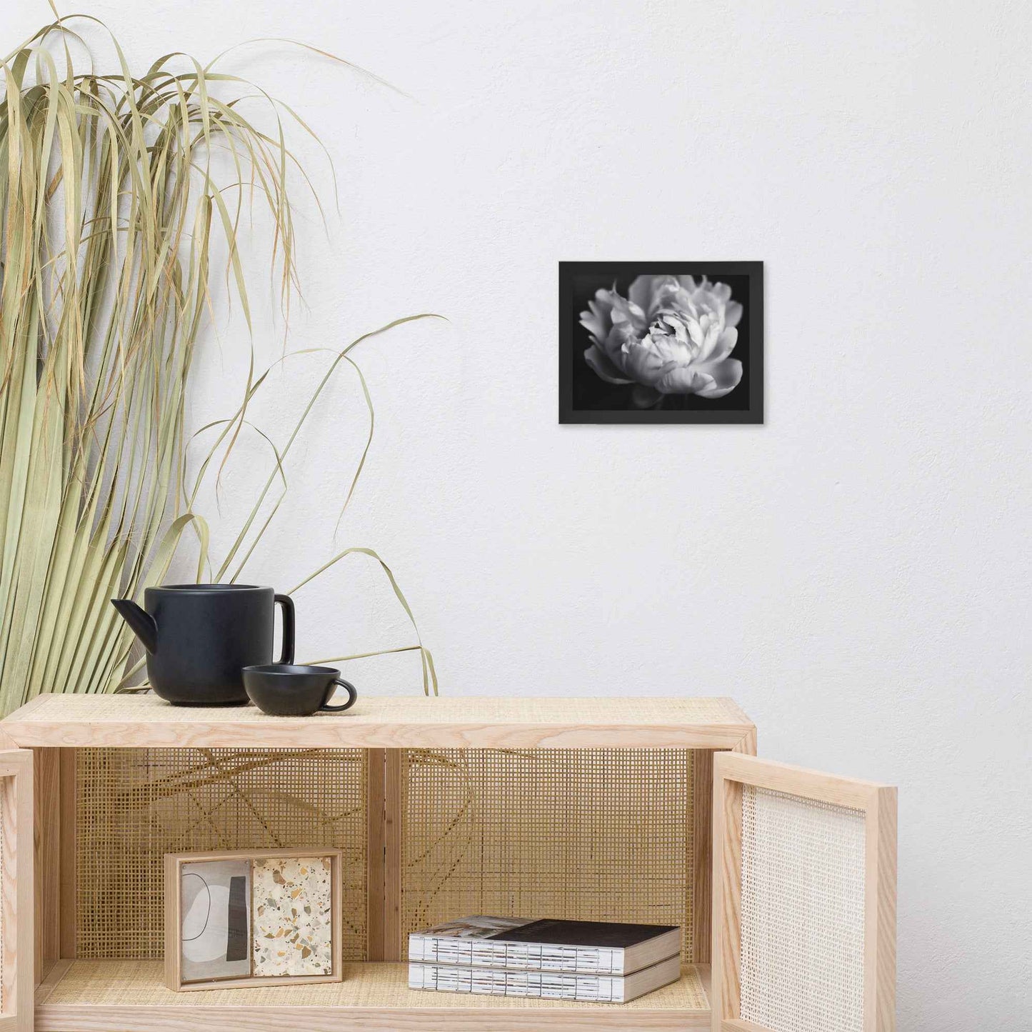 Shadow and Silk Floral Photorealistic Digital Art Peony Artwork Framed Print