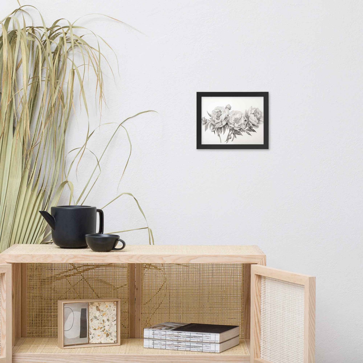 Floral Finesse Pencil Sketch Illustration - Digital Artwork Framed Wall Art Print