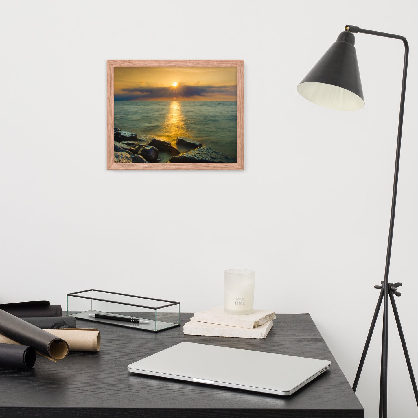 Sun Ray on the Water Coastal Landscape Framed Photo Paper Wall Art Prints