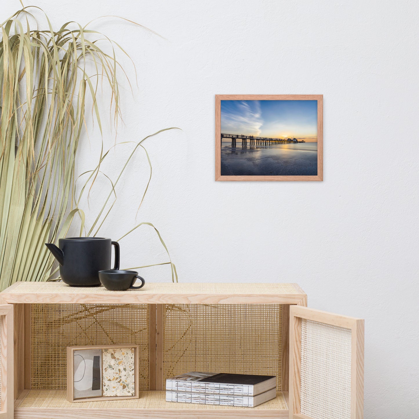 Sunset and the Naples Pier Coastal Beach Landscape Photograph Framed Wall Art Print