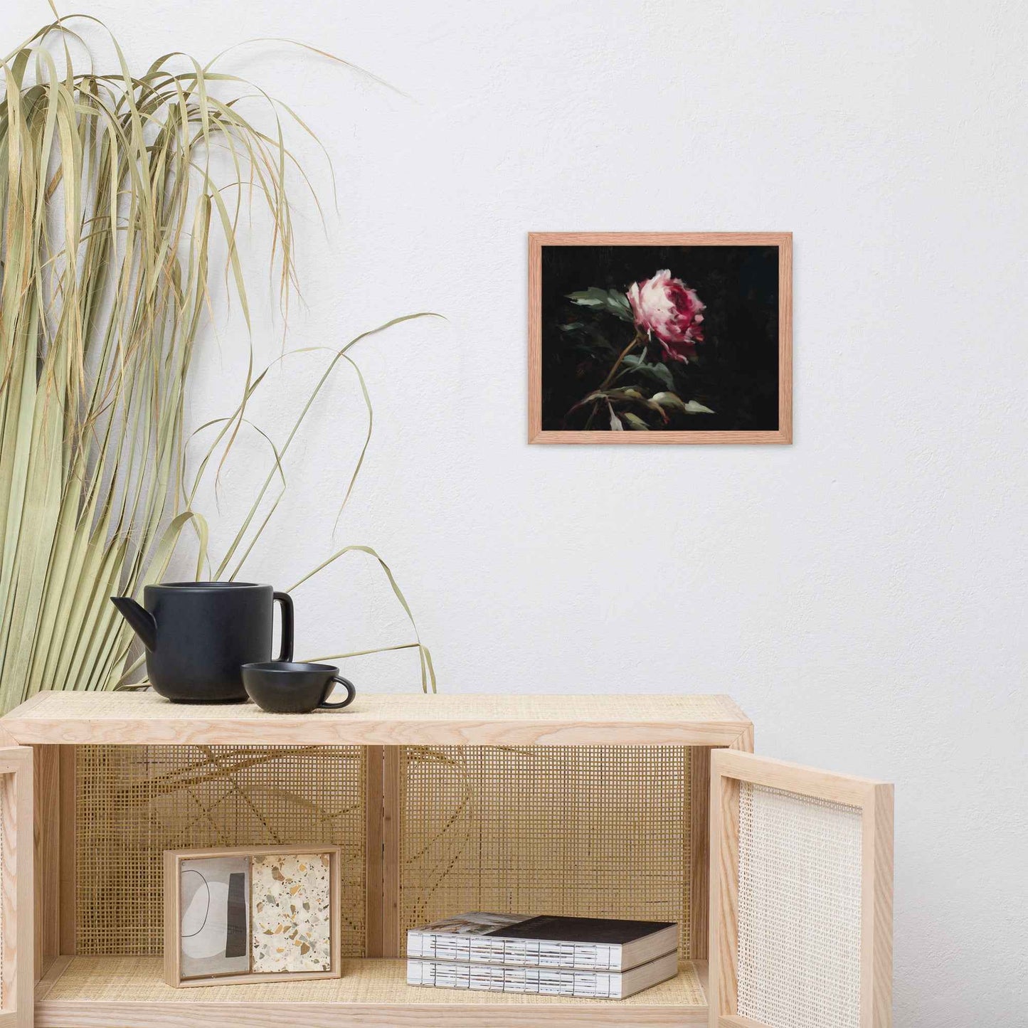 Pink Peony Painting: A Whisper in the Shadows Floral Digital Artwork Framed Wall Art Print