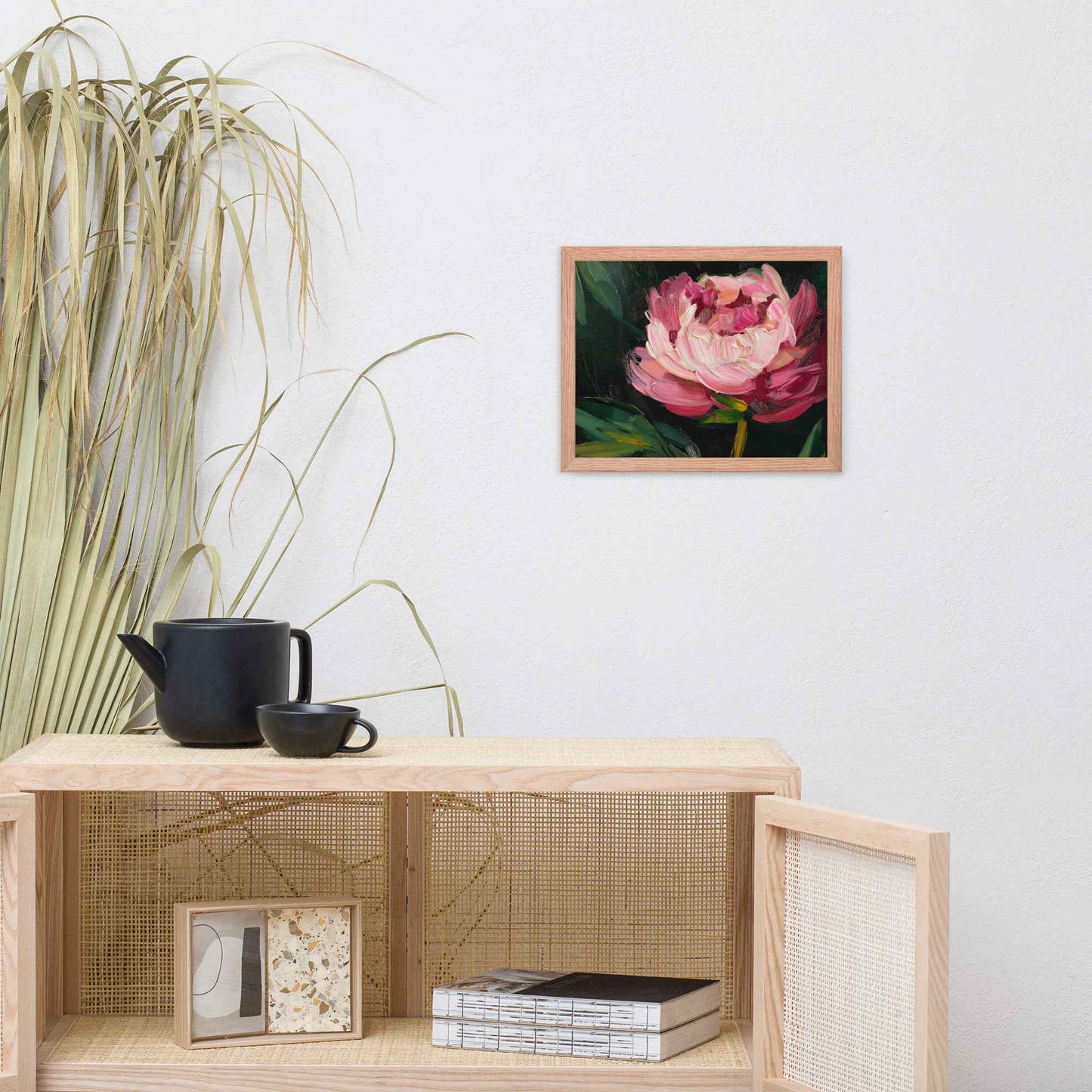 Midnight Magenta Digital Artwork Oil Painting Pink Peony Print Framed Wall Art