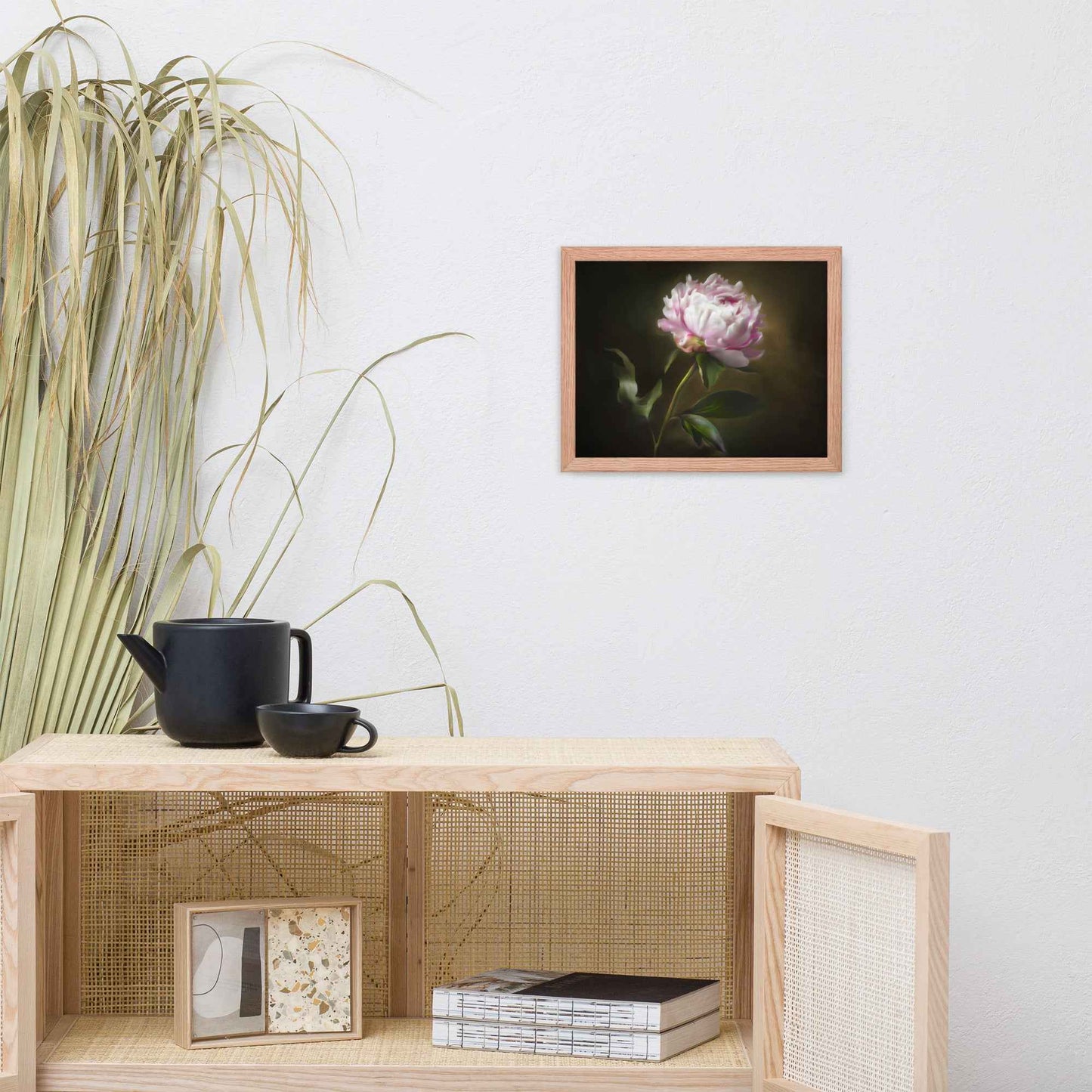 Midnight Radiance Floral Digital Artwork Peony Painting Framed Wall Art Print