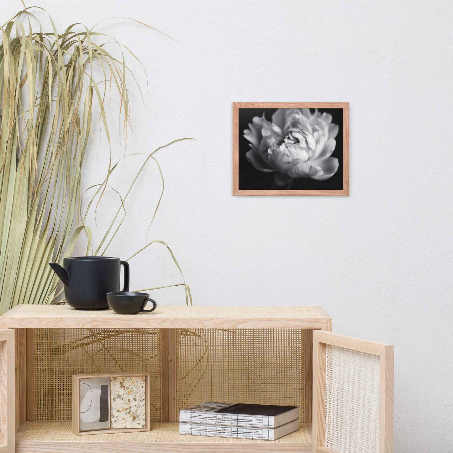 Shadow and Silk Floral Photorealistic Digital Art Peony Artwork Framed Print