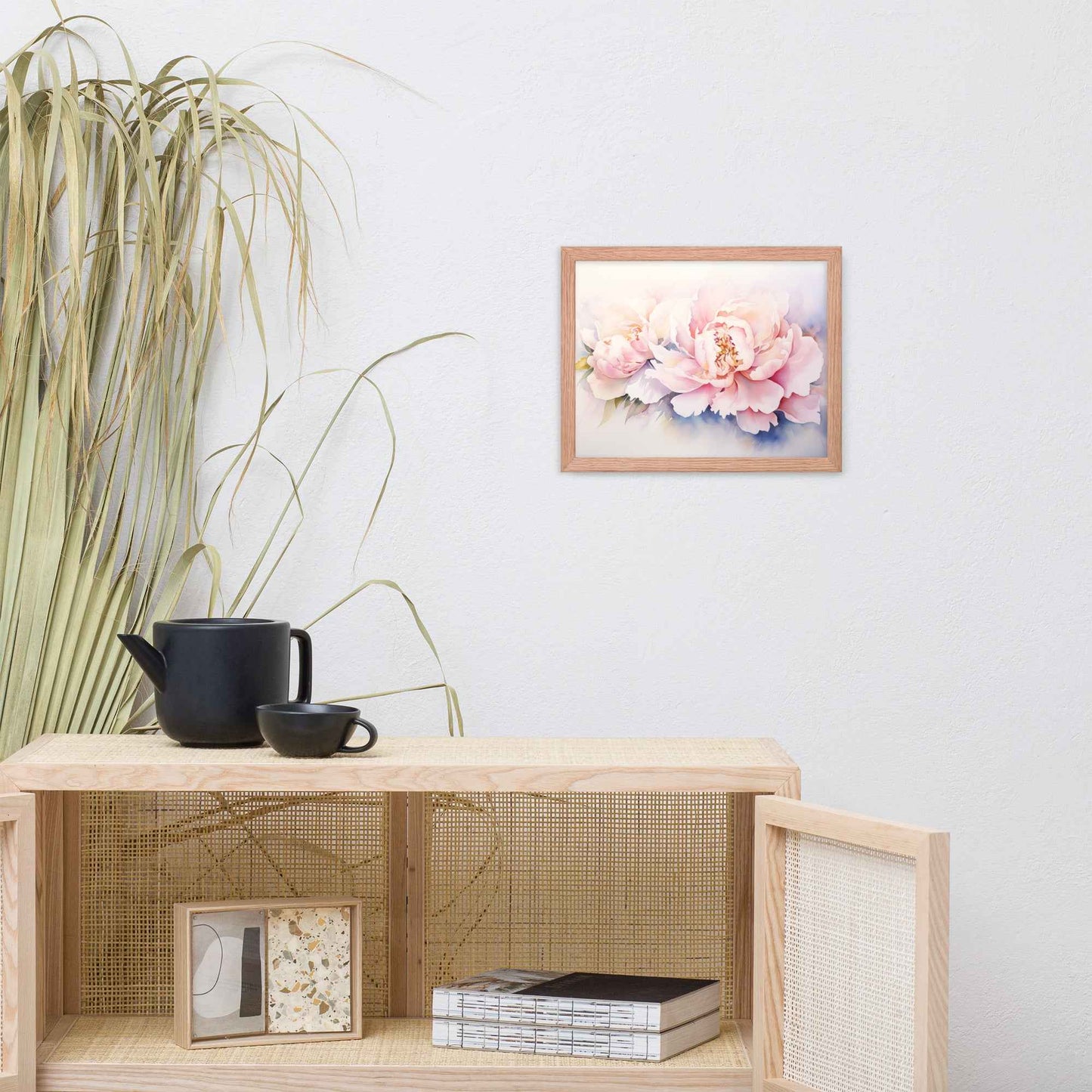 Softness in Bloom Watercolor Painting - Digital Artwork Famed Wall Art Print
