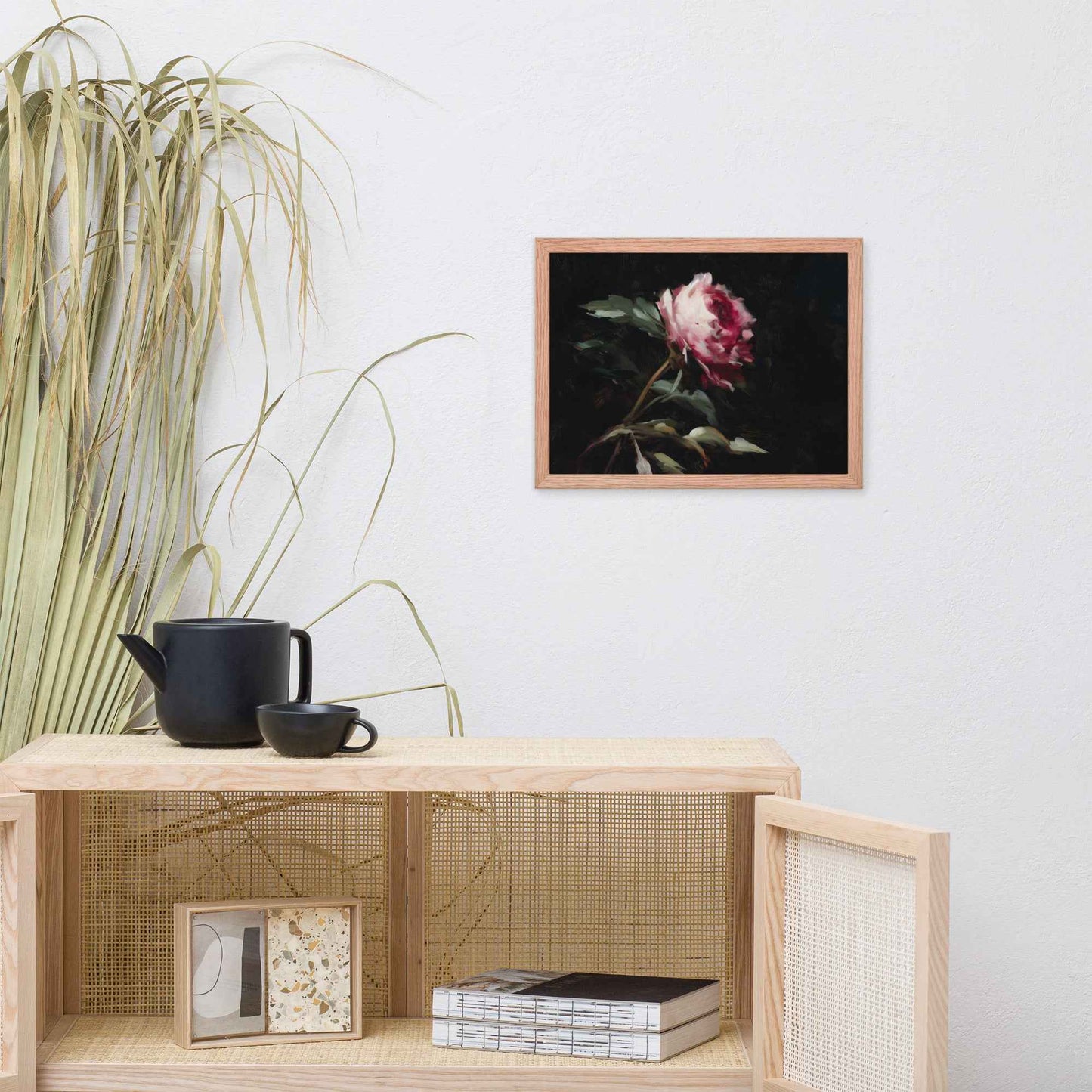 Pink Peony Painting: A Whisper in the Shadows Floral Digital Artwork Framed Wall Art Print