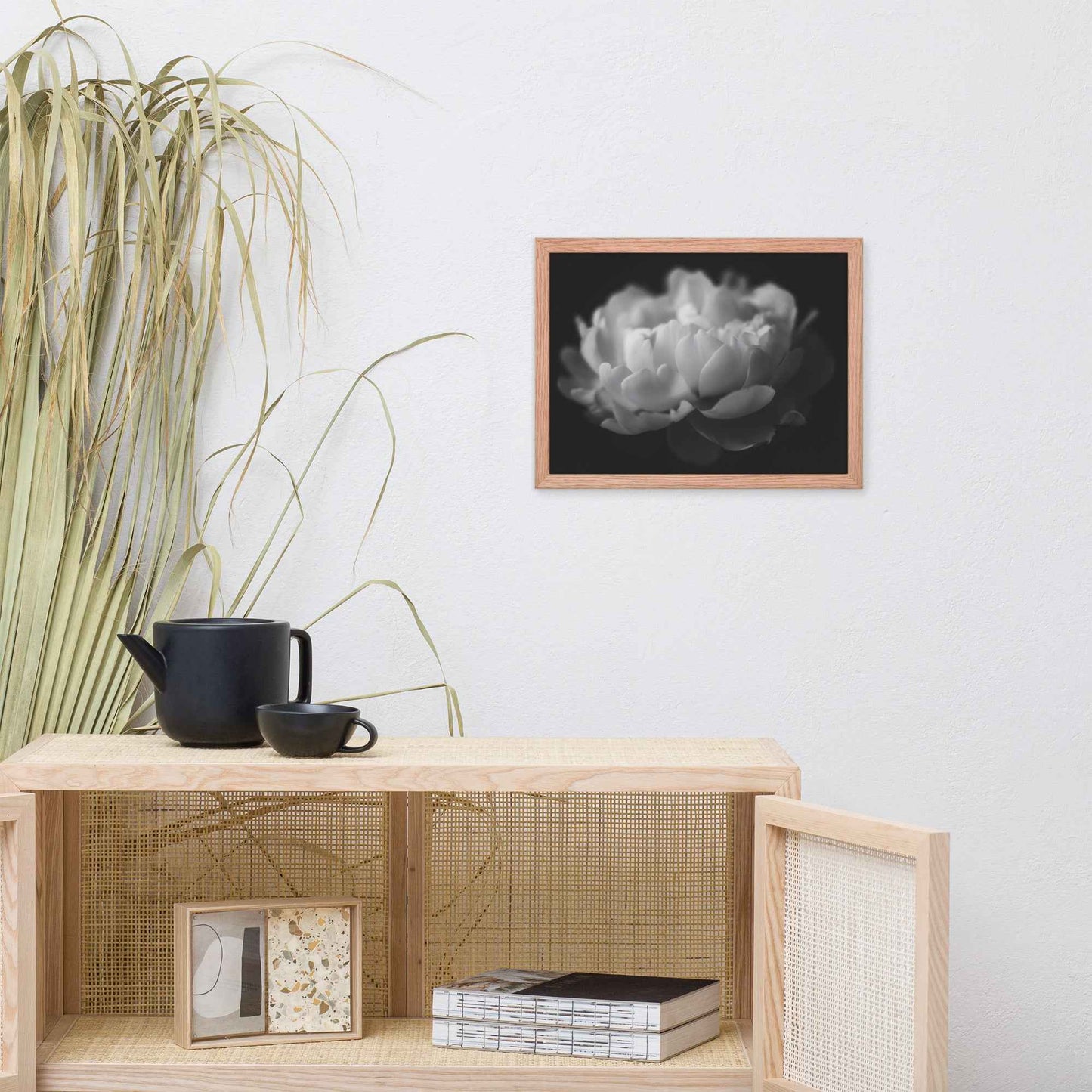 Contrast in Nature Floral Photorealistic Digital Artwork Peonies Wall Art Black and White Framed Art Print
