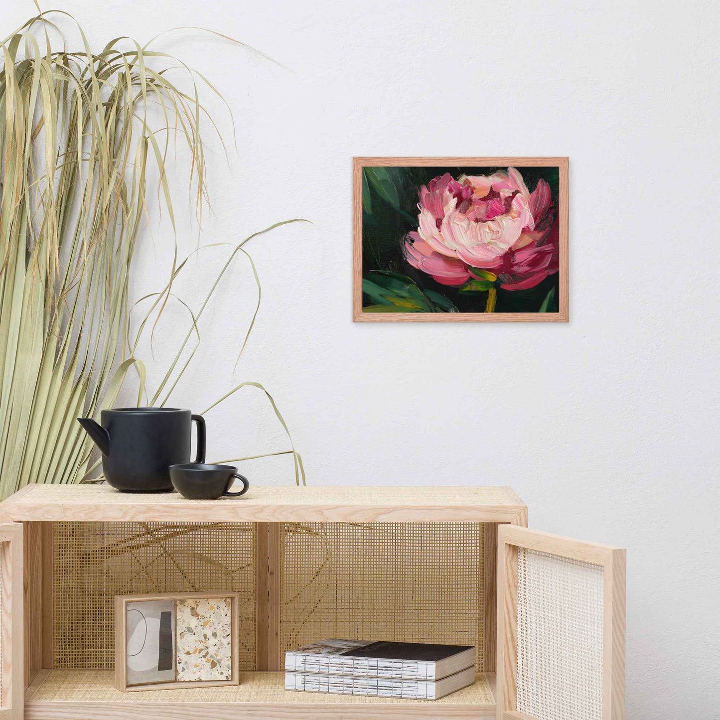 Midnight Magenta Digital Artwork Oil Painting Pink Peony Print Framed Wall Art