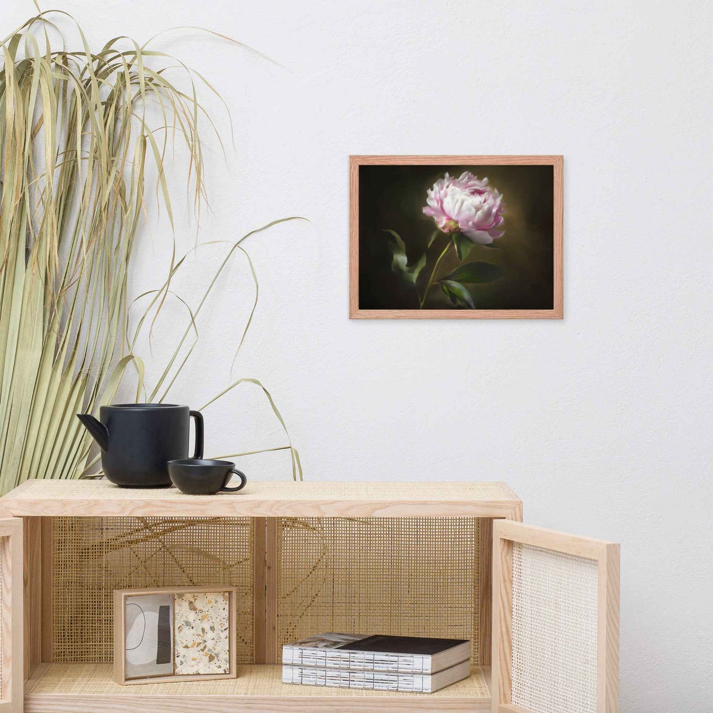 Midnight Radiance Floral Digital Artwork Peony Painting Framed Wall Art Print