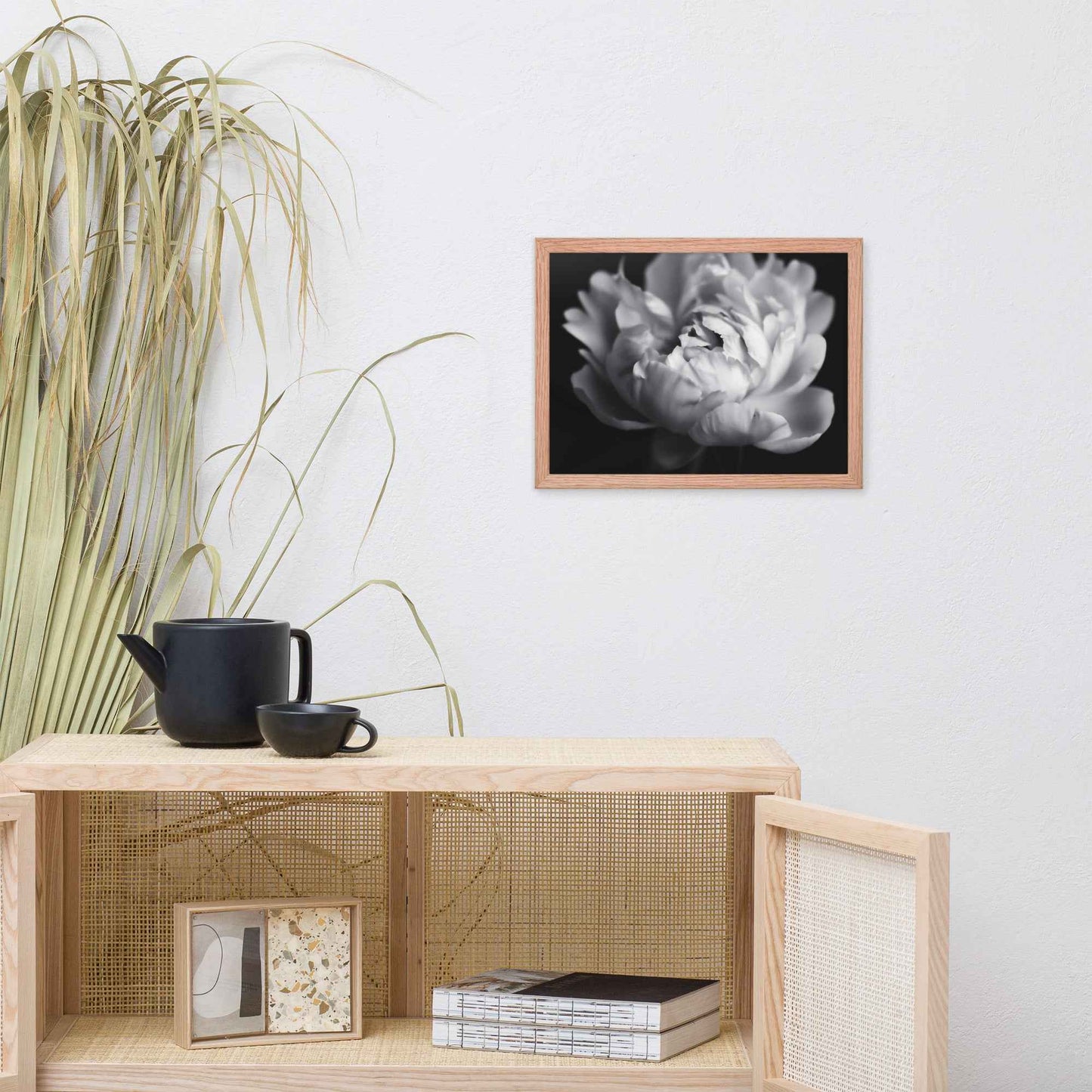 Shadow and Silk Floral Photorealistic Digital Art Peony Artwork Framed Print