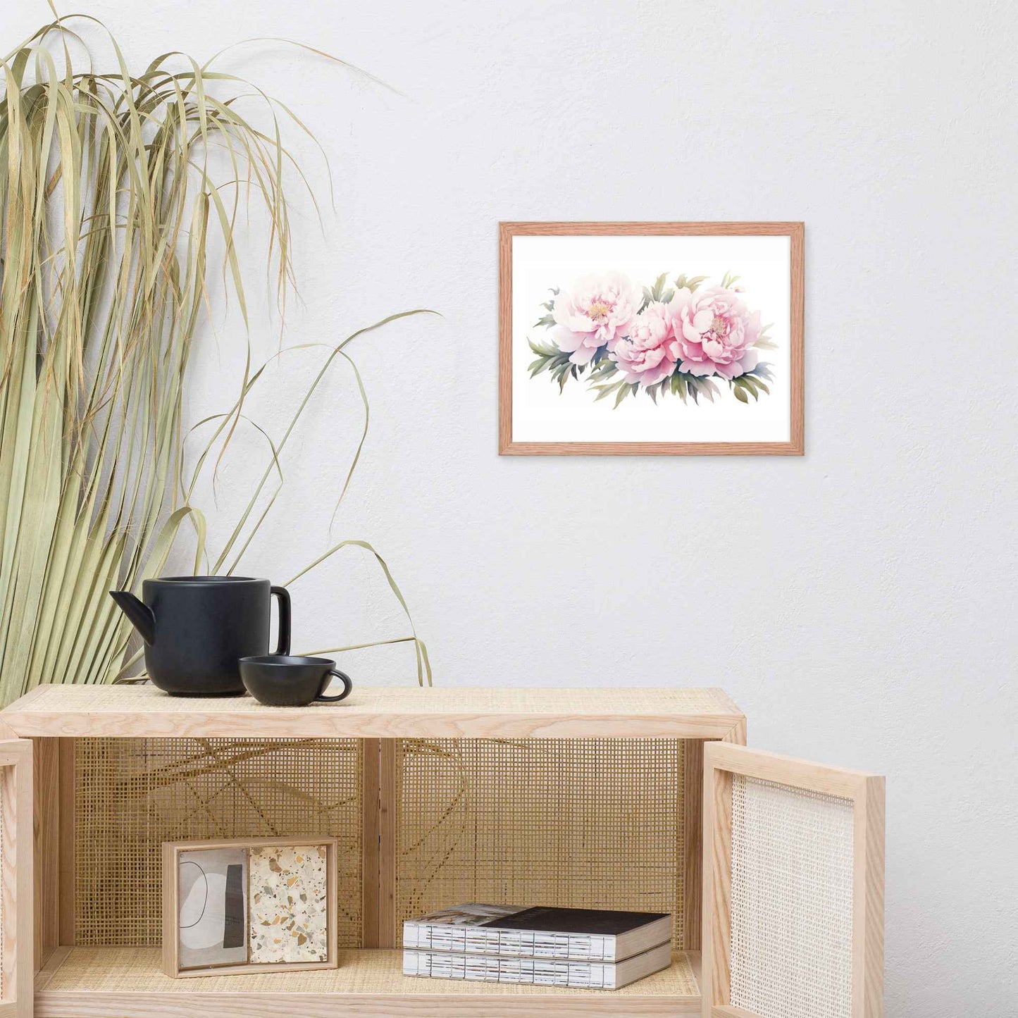 Blushing Peonies Watercolor Painting - Digital Artwork Framed Wall Art Print