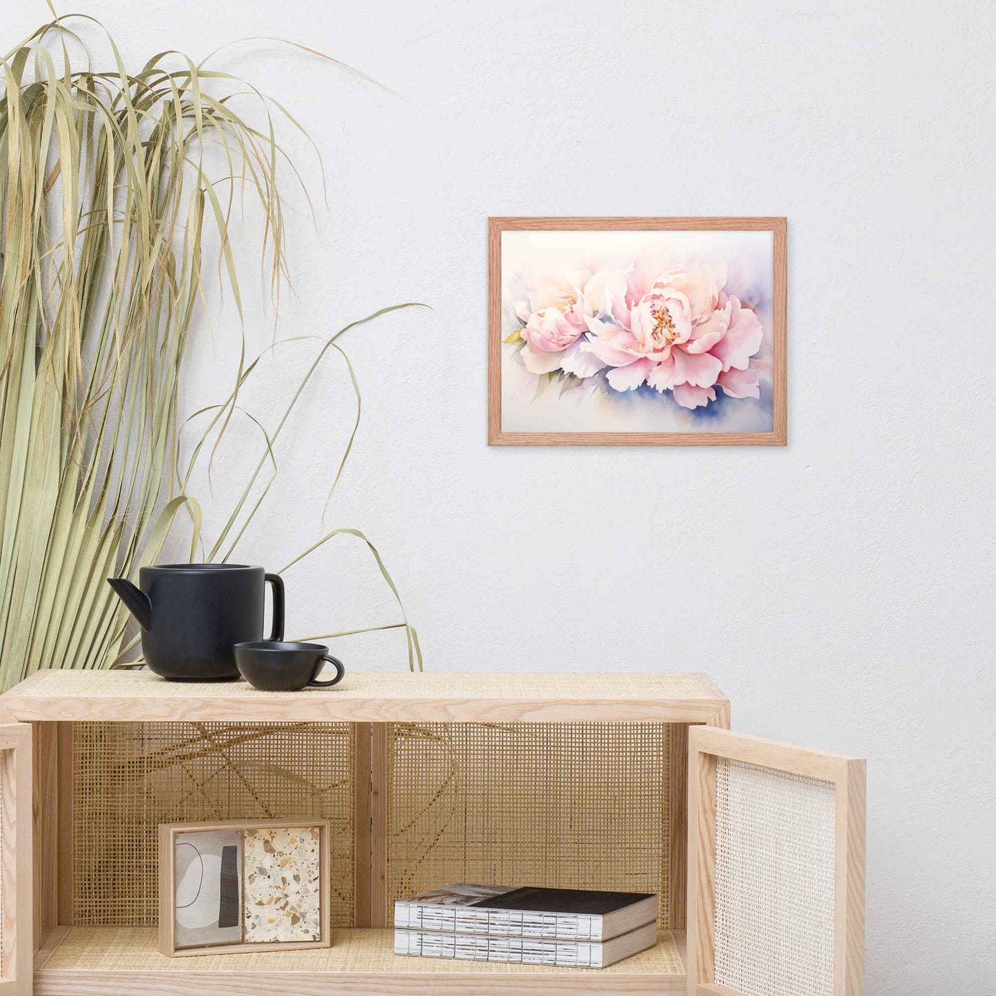 Softness in Bloom Watercolor Painting - Digital Artwork Famed Wall Art Print