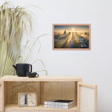 Misty Rural Town Sunrise in Autumn with Glory Rays Framed Wall Art Prints