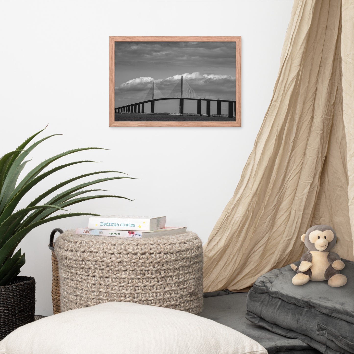 Skyway Bridge Black and White Coastal Landscape Framed Photo Paper Wall Art Prints