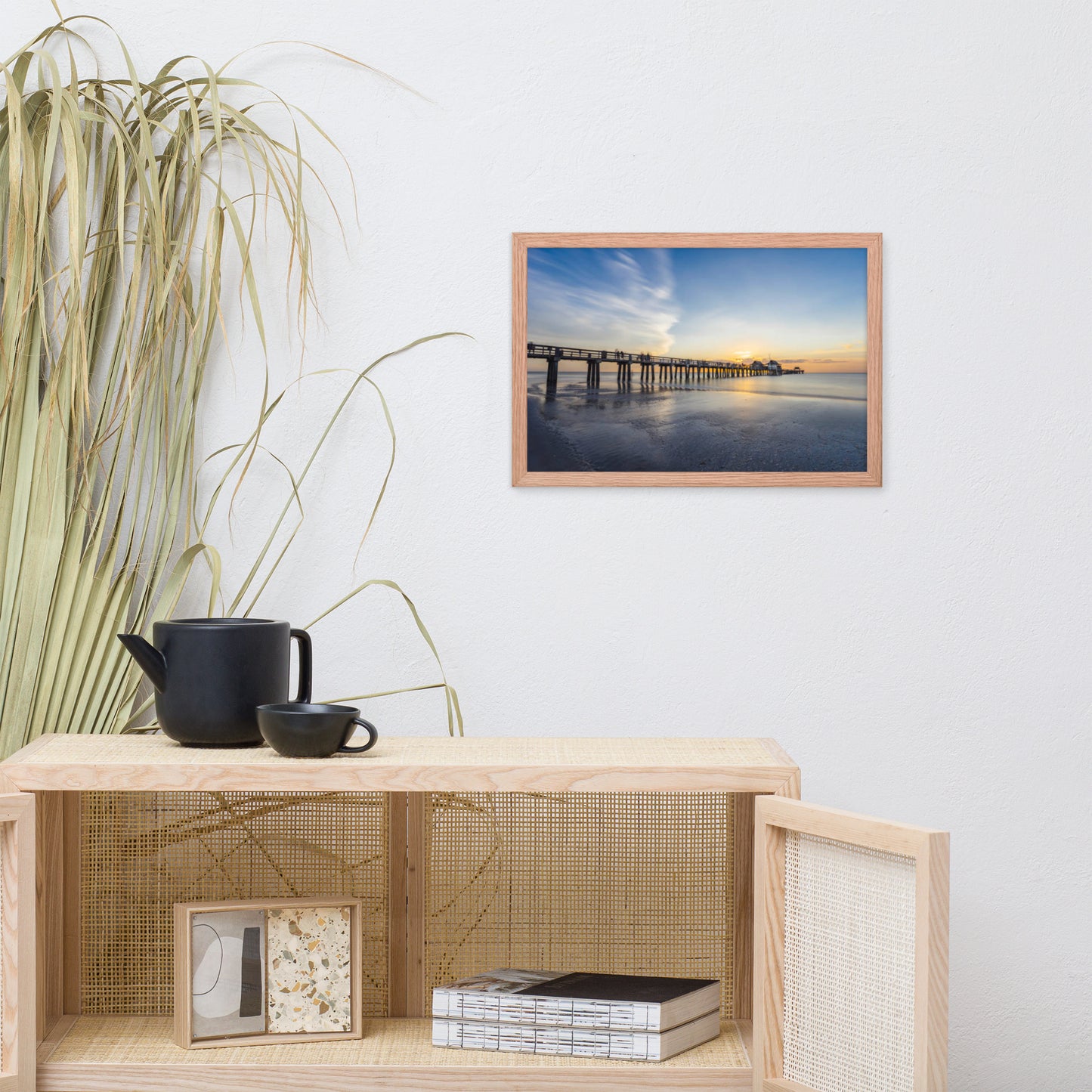 Sunset and the Naples Pier Coastal Beach Landscape Photograph Framed Wall Art Print