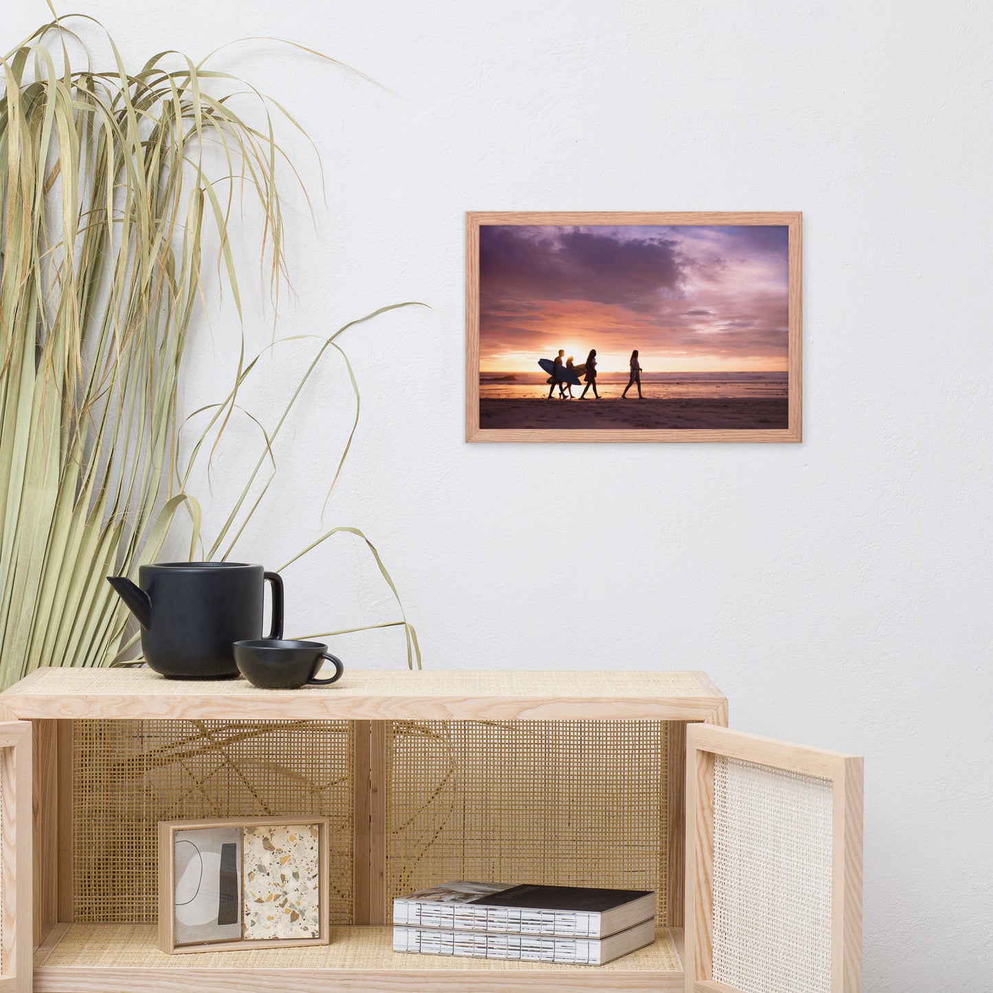 Surfers and Sunset on the Shore Coastal Landscape Lifestyle Photograph Framed Wall Art Print