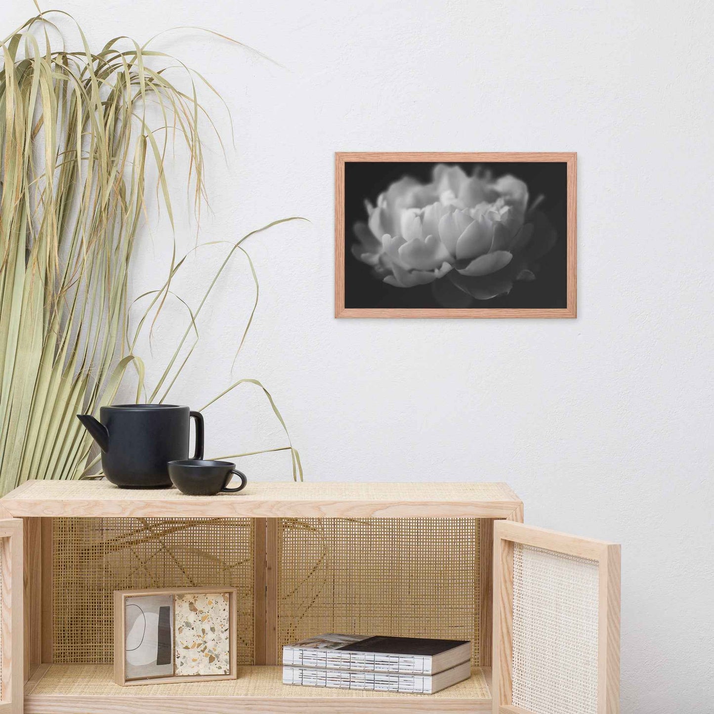Contrast in Nature Floral Photorealistic Digital Artwork Peonies Wall Art Black and White Framed Art Print