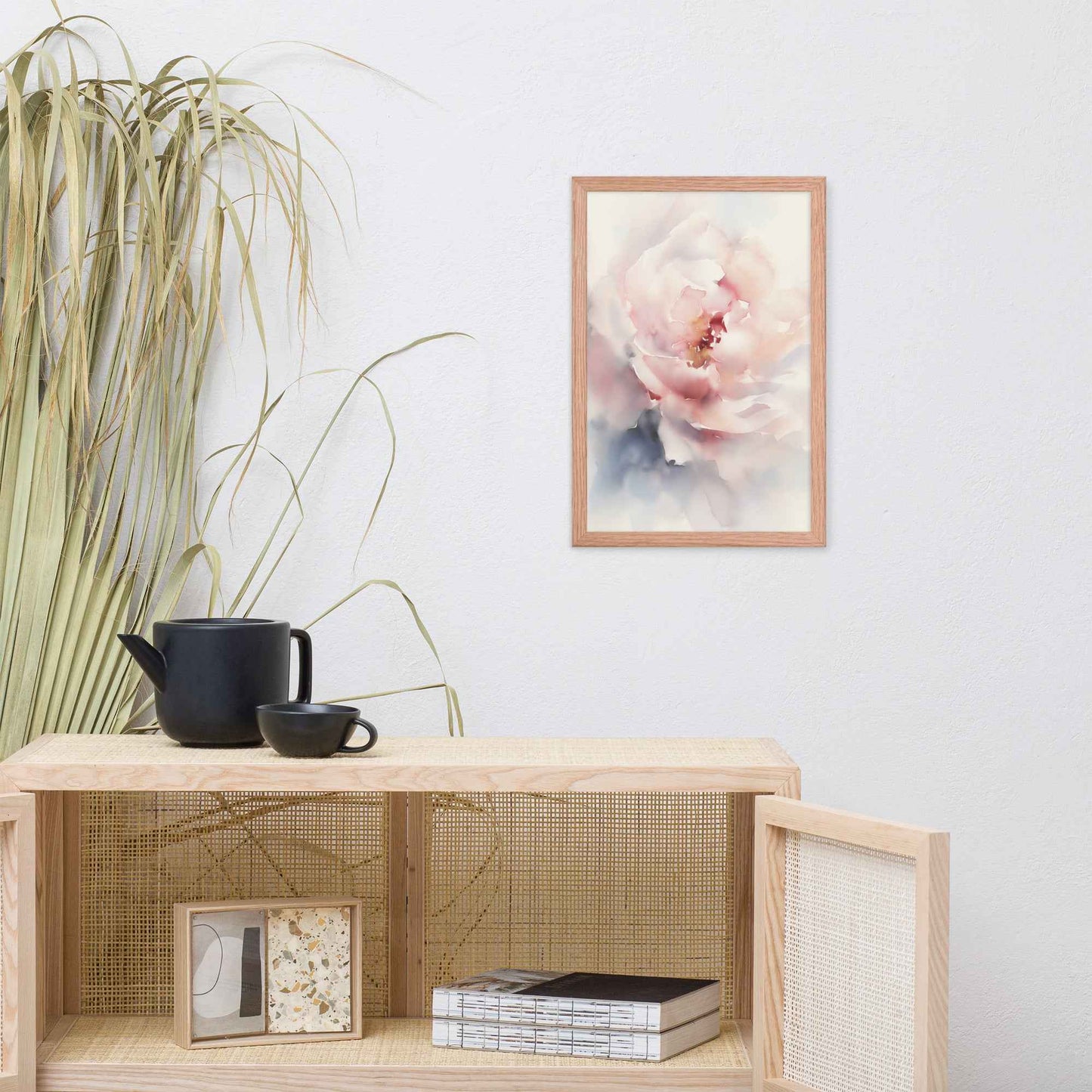 Graceful Stillness Floral Digital Watercolor Artwork Pink Peony Print Framed Wall Art