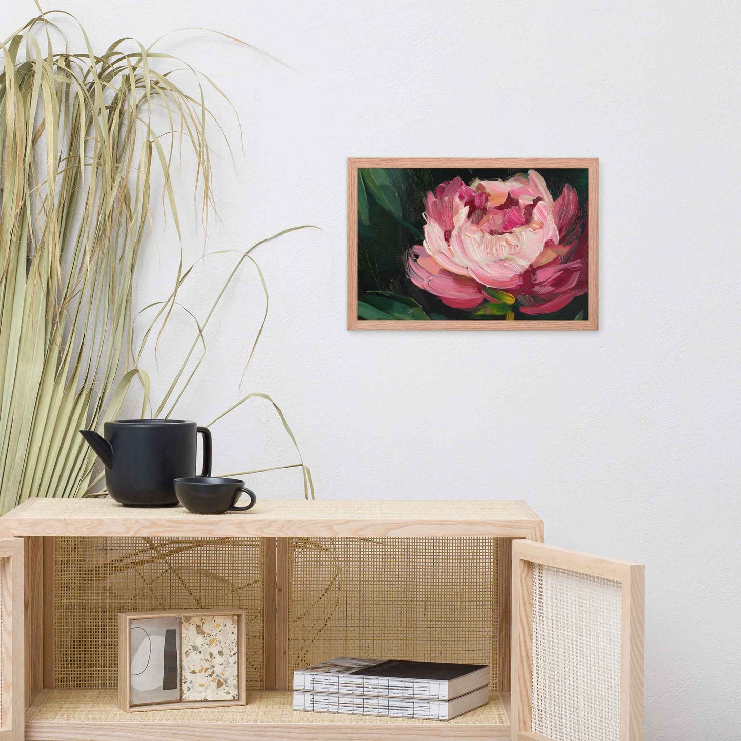 Midnight Magenta Digital Artwork Oil Painting Pink Peony Print Framed Wall Art