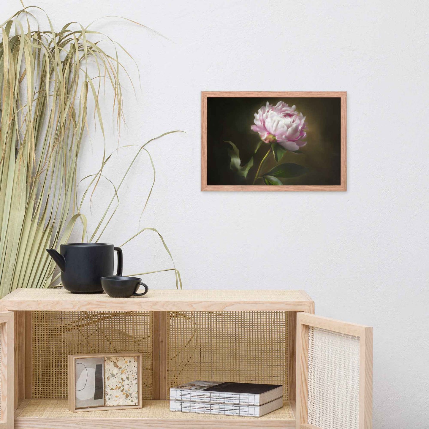 Midnight Radiance Floral Digital Artwork Peony Painting Framed Wall Art Print