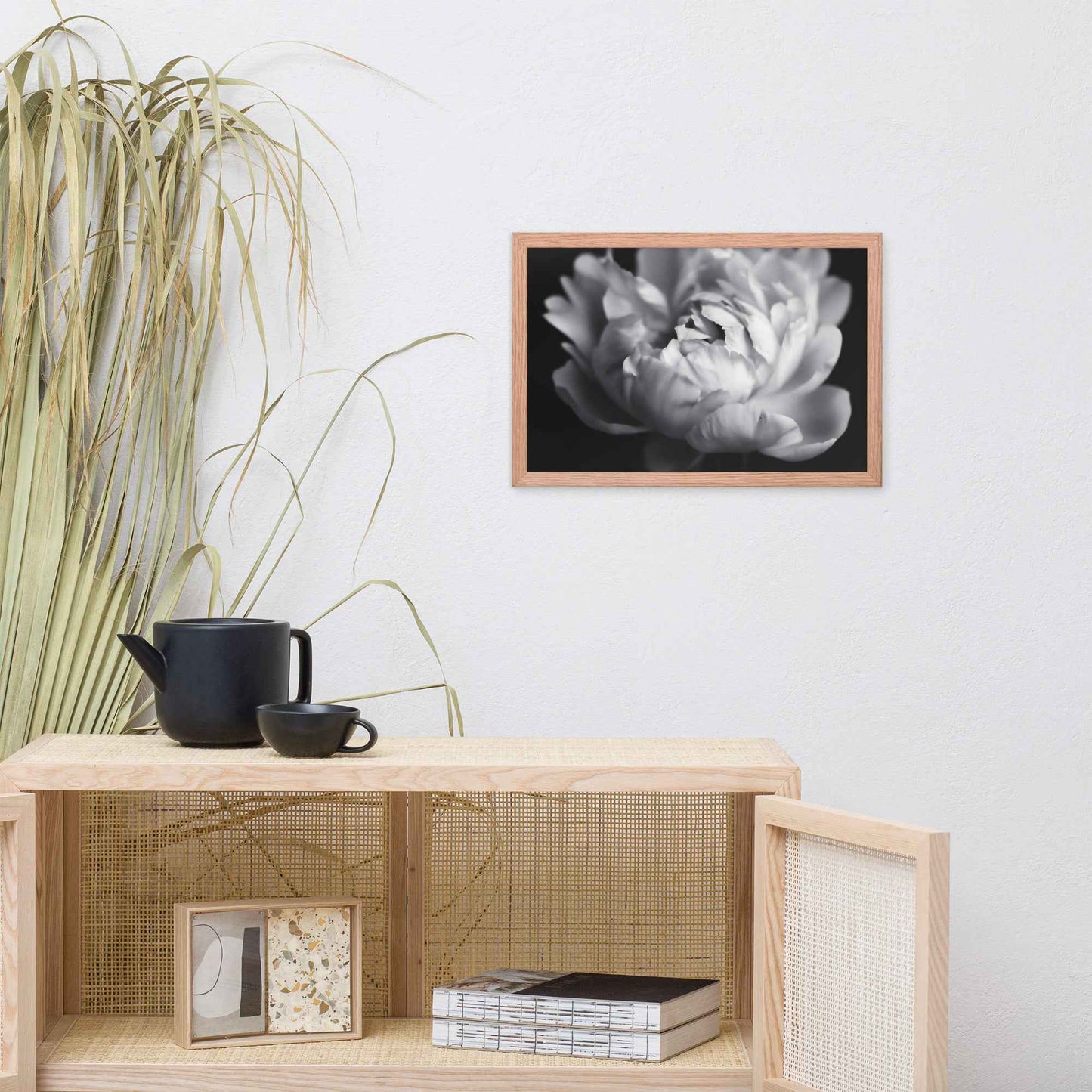 Shadow and Silk Floral Photorealistic Digital Art Peony Artwork Framed Print