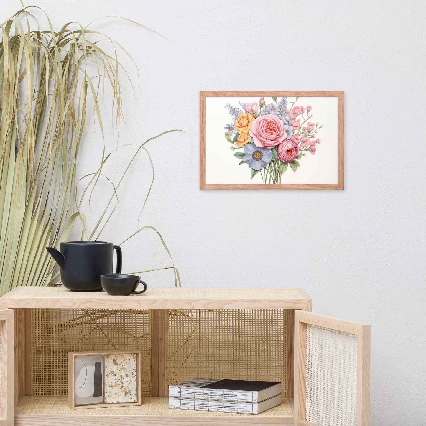 Spring Serenade Colorful Bouquet Color Pencil Drawing - Digital Artwork Framed Wall Art Print