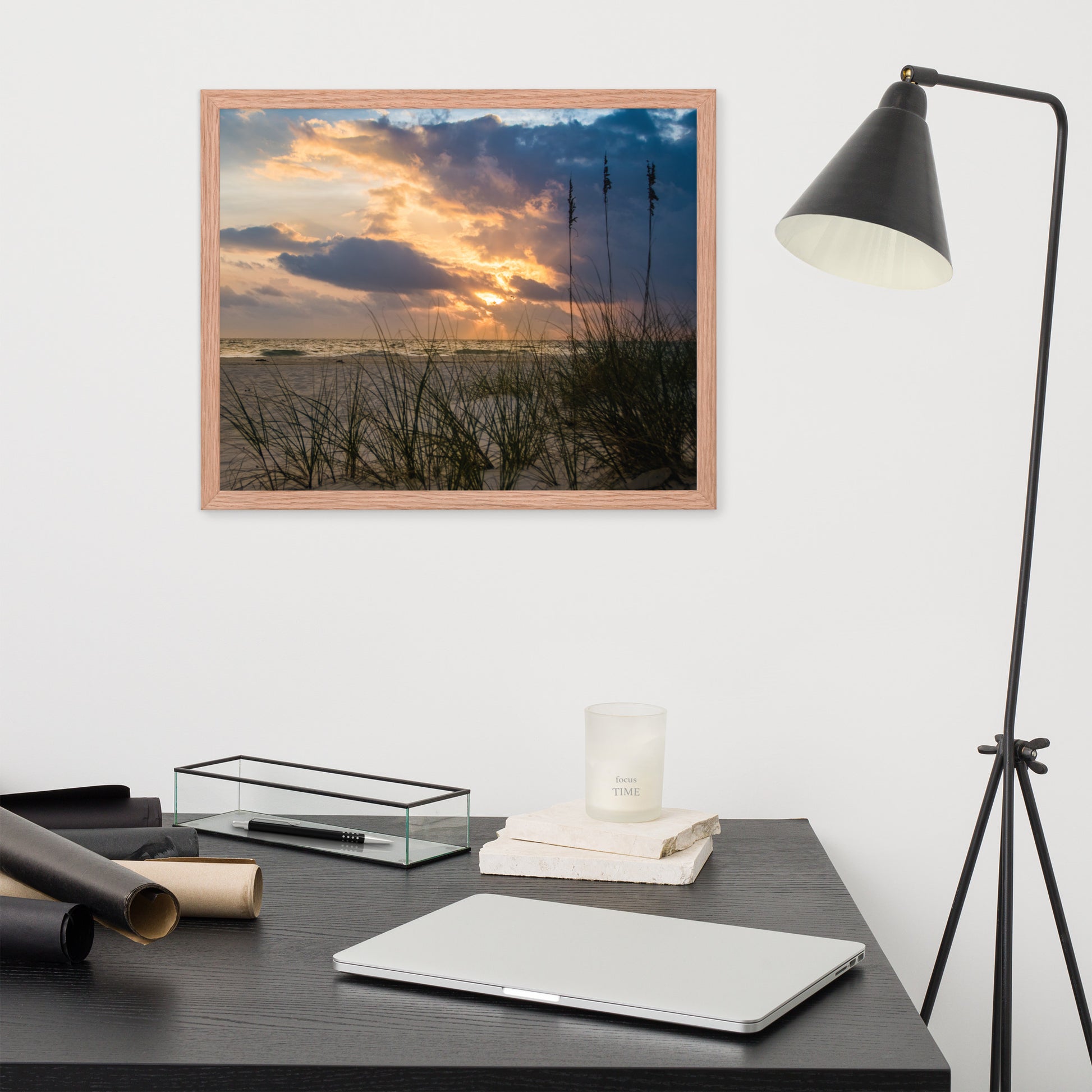 Framed Beach Pictures For Sale: Anna Maria Island Cloudy Beach Sunset 2 - Coastal / Beach / Seascape / Nature / Landscape Photo Framed Wall Art Print - Artwork