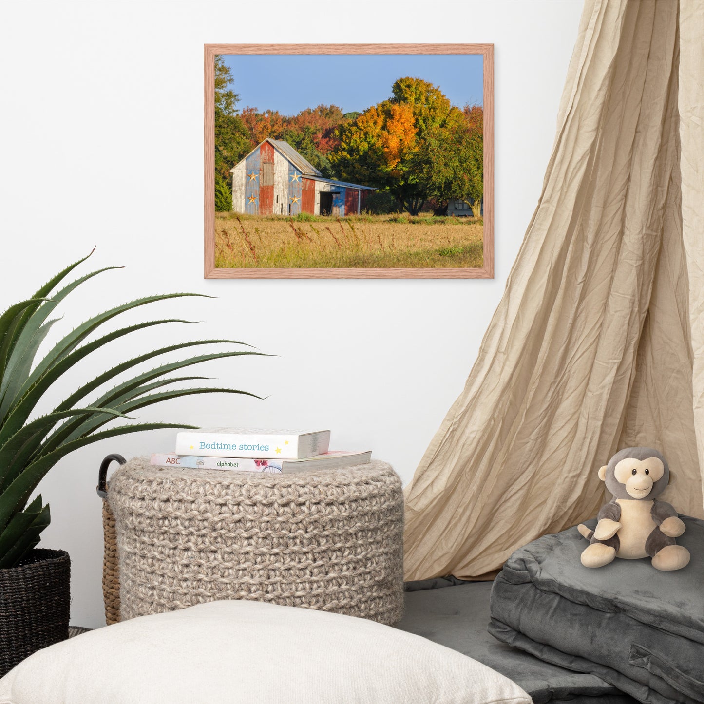 Patriotic Barn in Field Rural Landscape Framed Photo Paper Wall Art Prints