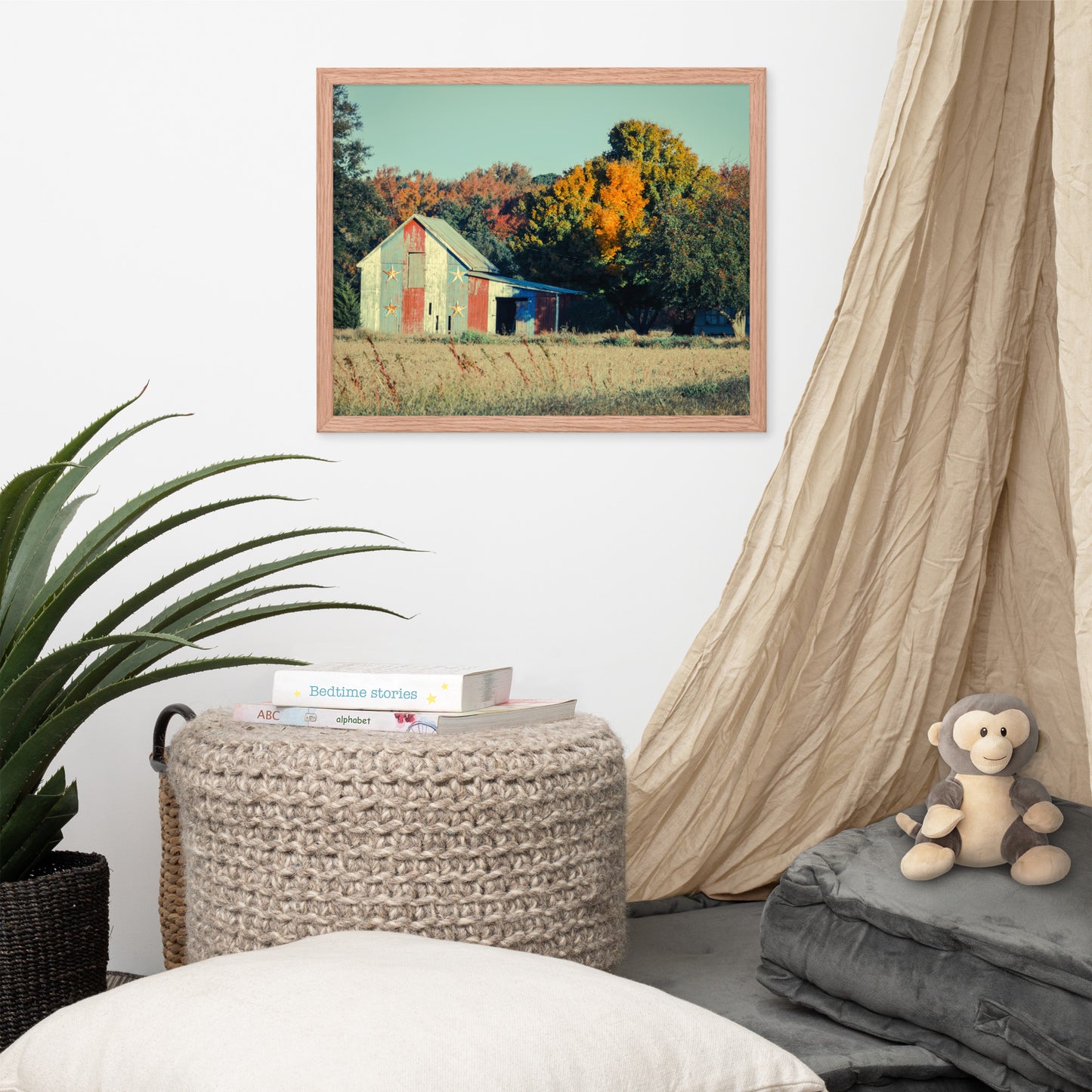 Patriotic Weathered Barn in Field - Cross Processed Framed Photo Paper Wall Art Prints