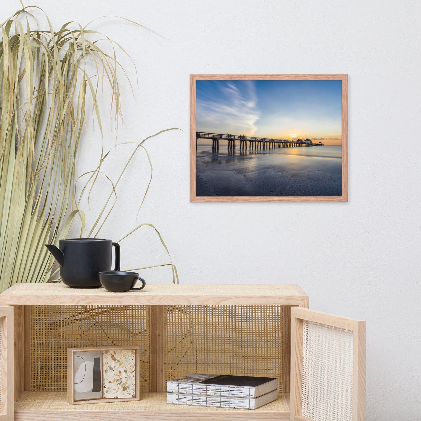 Sunset and the Naples Pier Coastal Beach Landscape Photograph Framed Wall Art Print