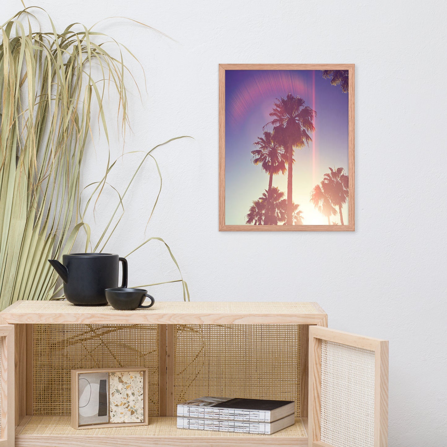 Retro Palm Trees Coastal Beach Botanical Nature Photograph Framed Wall Art Print