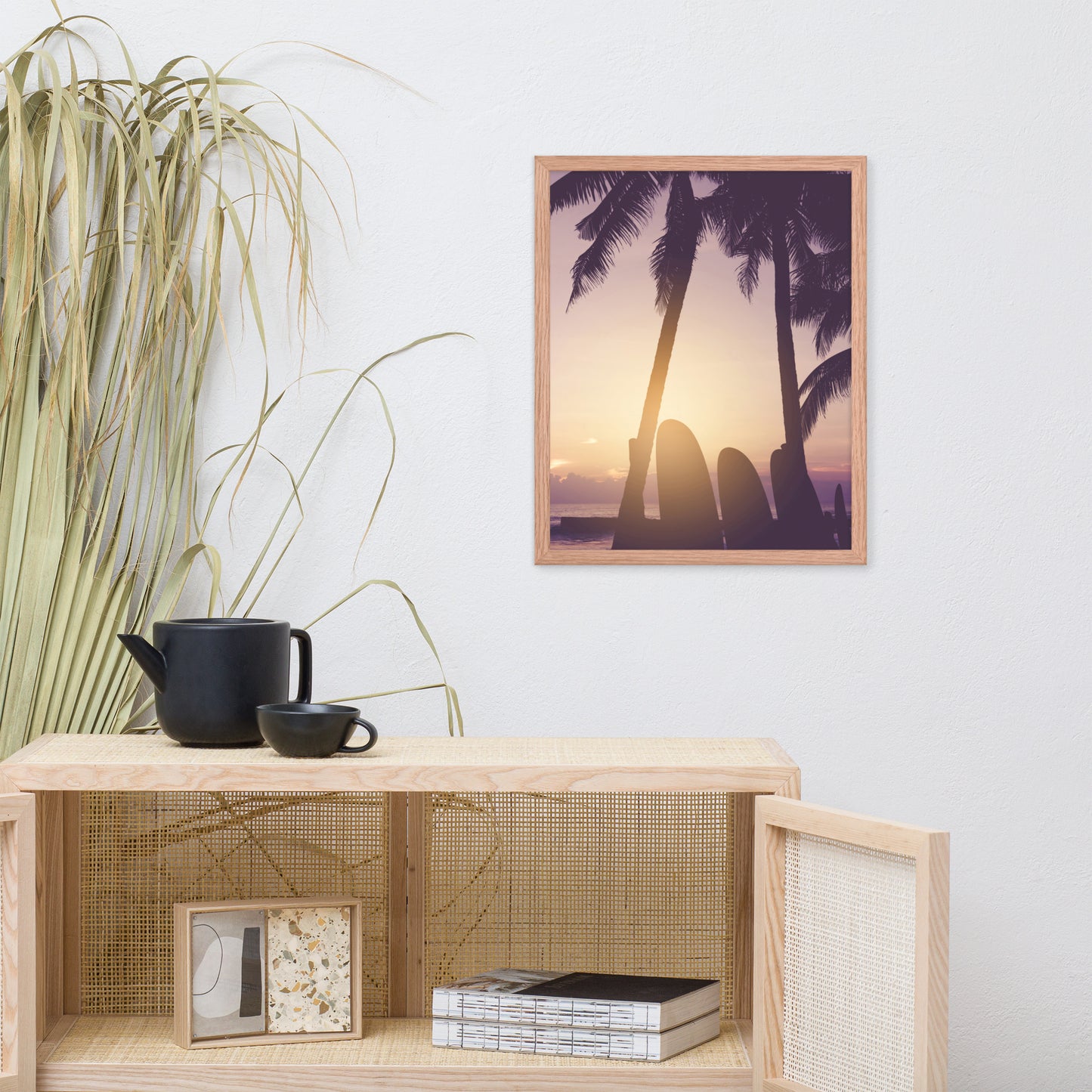 Surfer's Sunset Tropical Coastal Scene Lifestyle Photograph Framed Wall Art Print