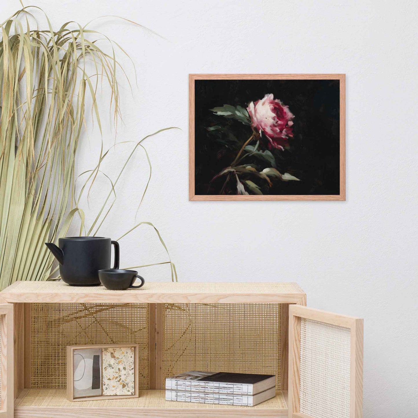 Pink Peony Painting: A Whisper in the Shadows Floral Digital Artwork Framed Wall Art Print