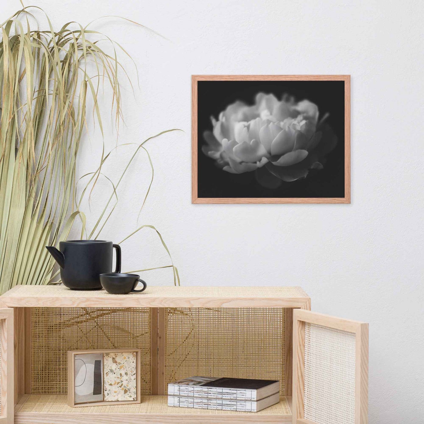 Contrast in Nature Floral Photorealistic Digital Artwork Peonies Wall Art Black and White Framed Art Print