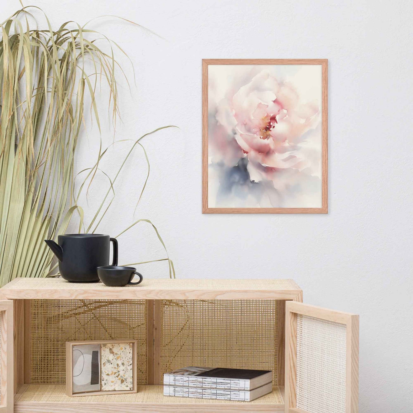 Graceful Stillness Floral Digital Watercolor Artwork Pink Peony Print Framed Wall Art