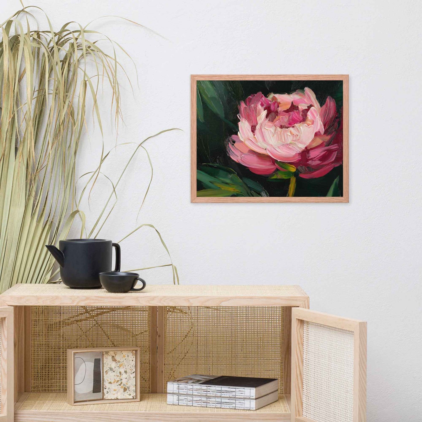 Midnight Magenta Digital Artwork Oil Painting Pink Peony Print Framed Wall Art