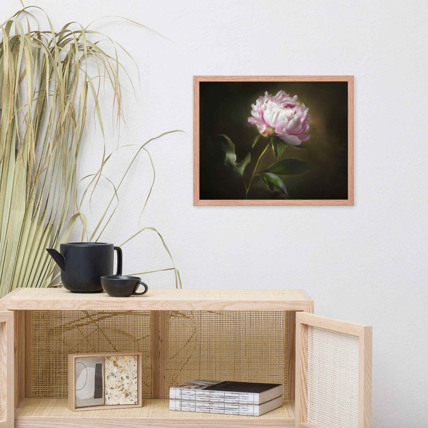 Midnight Radiance Floral Digital Artwork Peony Painting Framed Wall Art Print