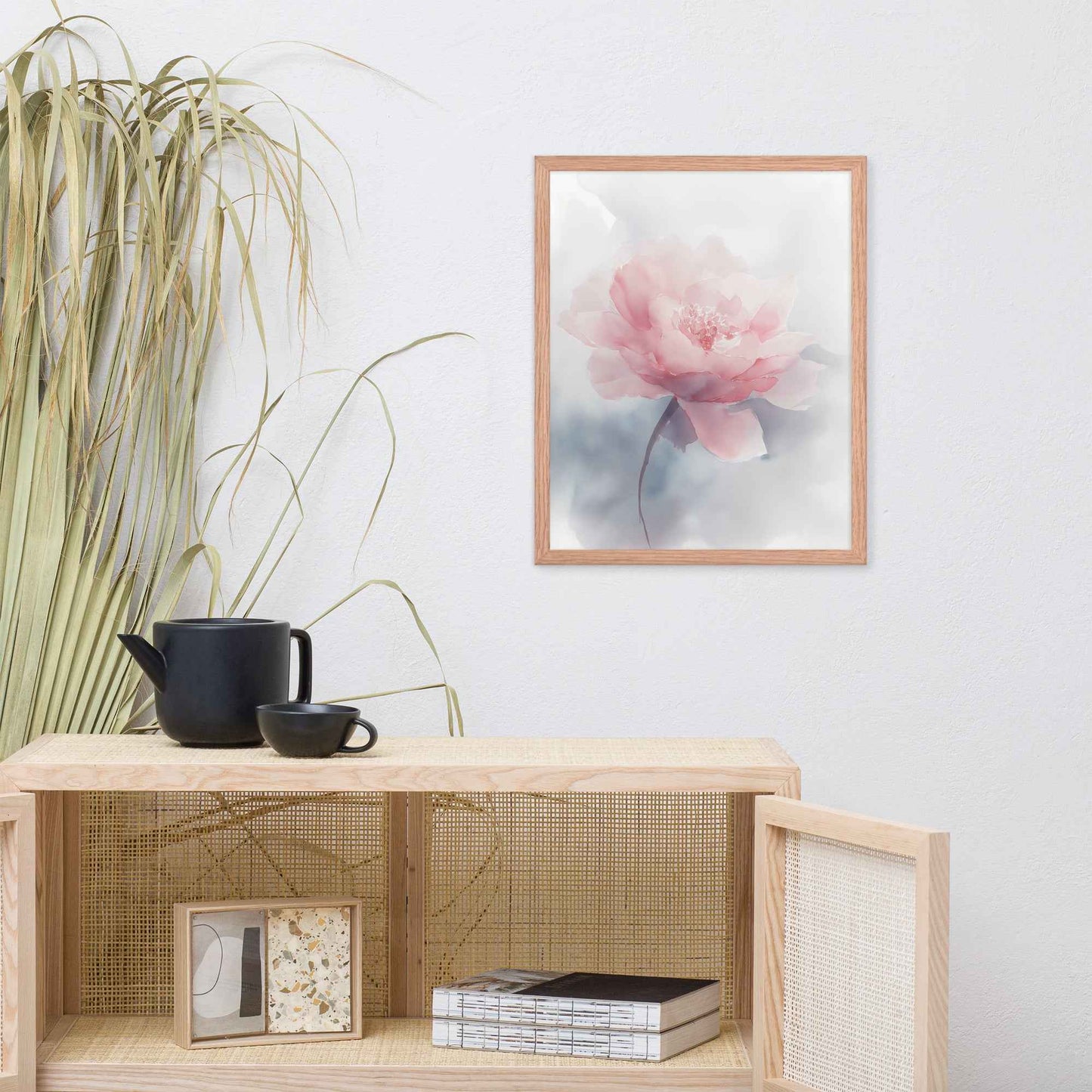 Soft Reflections Floral Digital Watercolor Painting Blush Peony Artwork Framed Wall Art Print