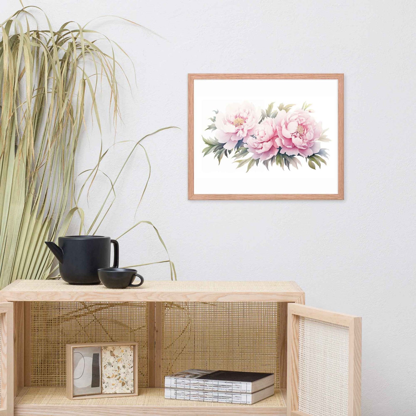 Blushing Peonies Watercolor Painting - Digital Artwork Framed Wall Art Print