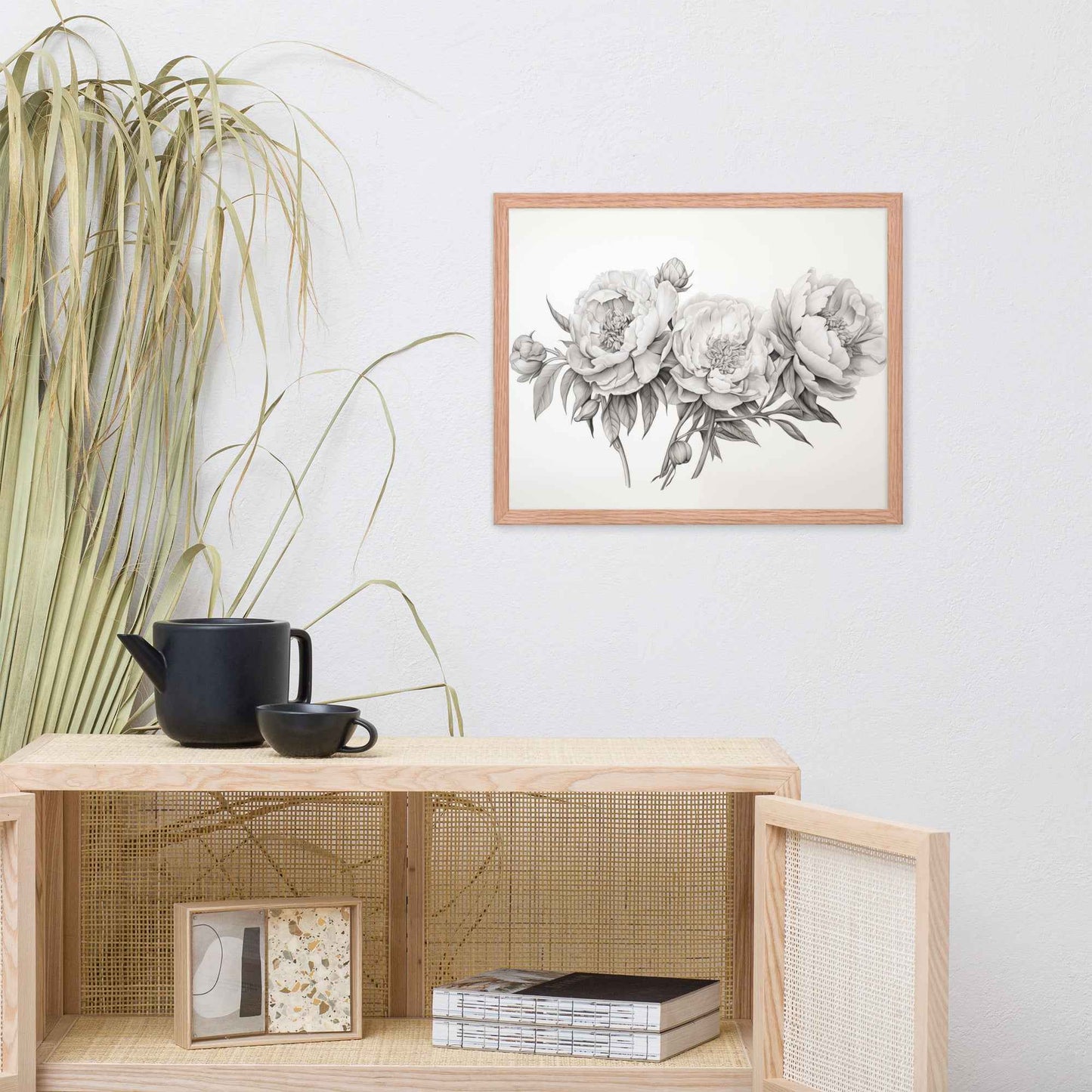 Floral Finesse Pencil Sketch Illustration - Digital Artwork Framed Wall Art Print