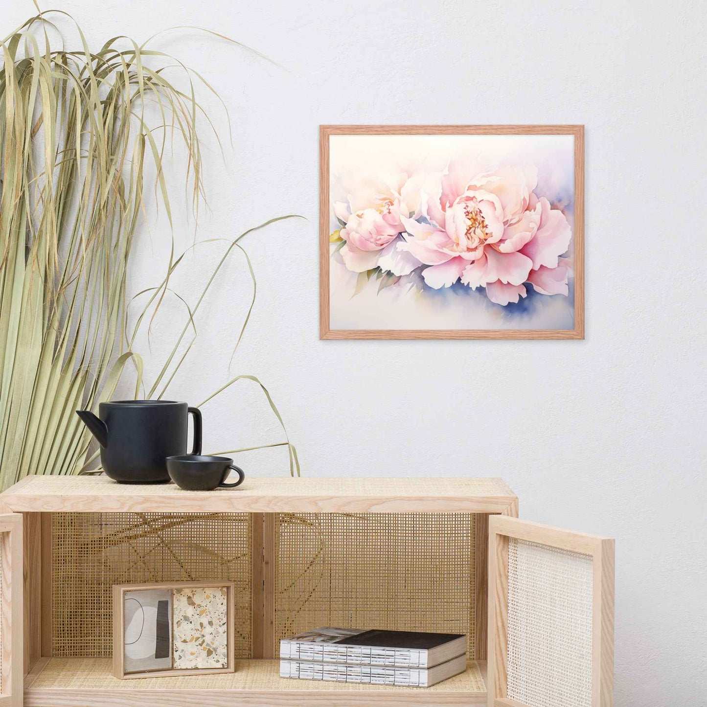 Softness in Bloom Watercolor Painting - Digital Artwork Famed Wall Art Print